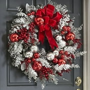 Best Bargains Large Pre-Lit Christmas Wreath with Warm White LED Lights, Remote Control Timer, Red Bow, and Full Artificial Branch Tips - Perfect for Outdoor Holiday Decor, Doors, Windows, and